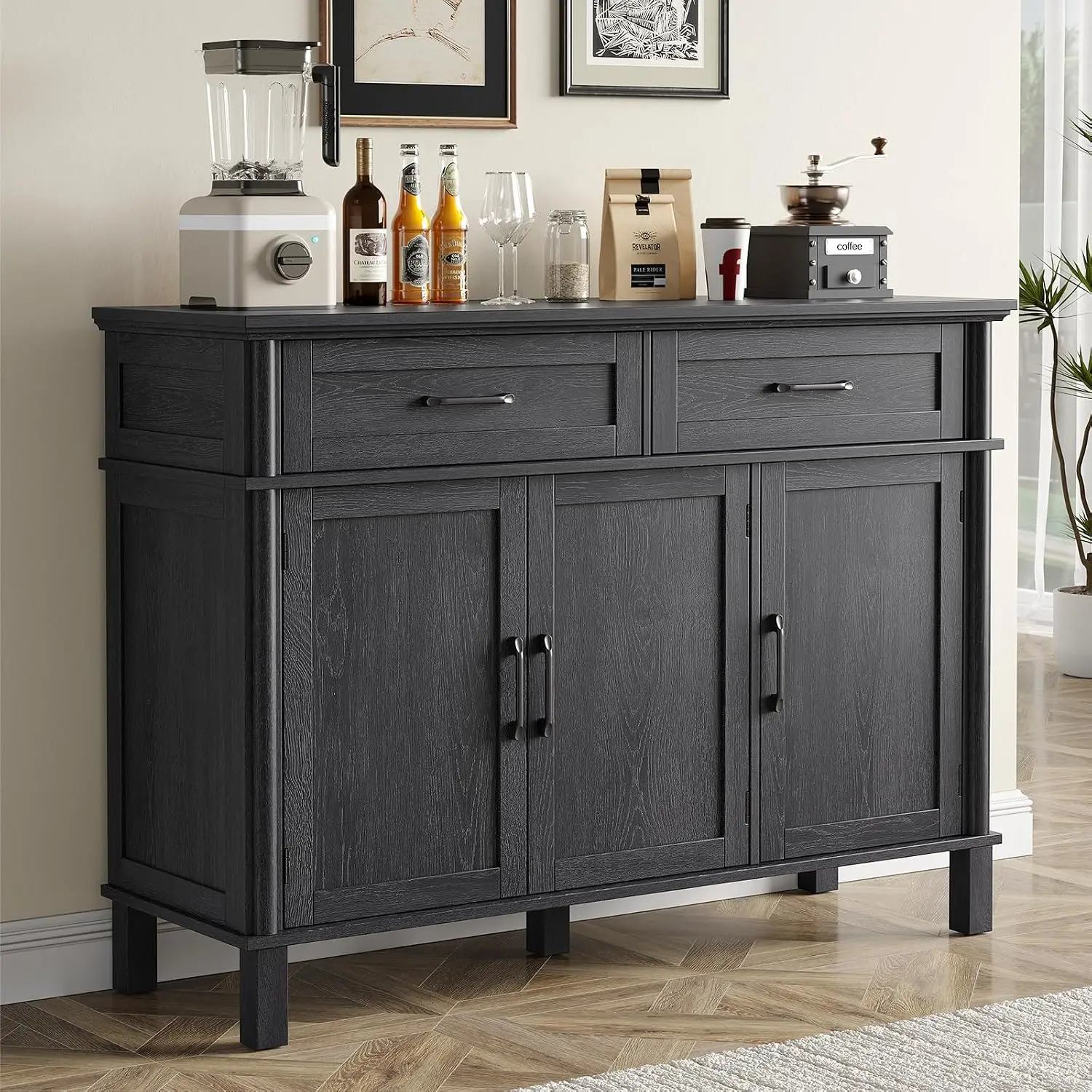 48 Inch Sideboard Buffet with Storage, Black, Customized