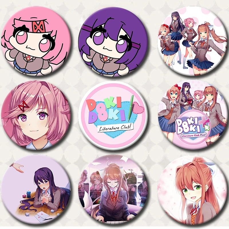 Doki Doki Literature Club! Anime Soft Button Pin Natsuki Sayori Monika Cartoon Brooch Badge Bag Decor Accessories Fans Collect