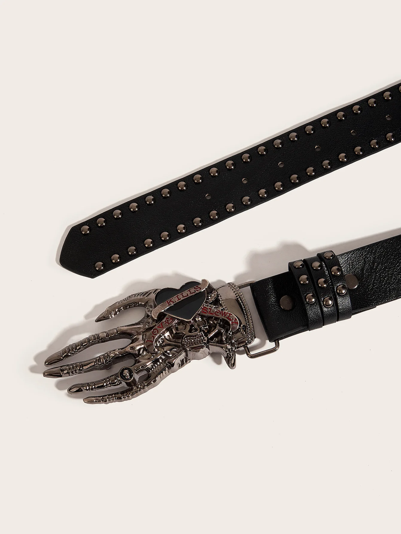 Gothic Punk Skeleton Hand Buckle Belt, Heavy Rivet Design, Multi-color, For Jeans, Edgy Waist Accessory