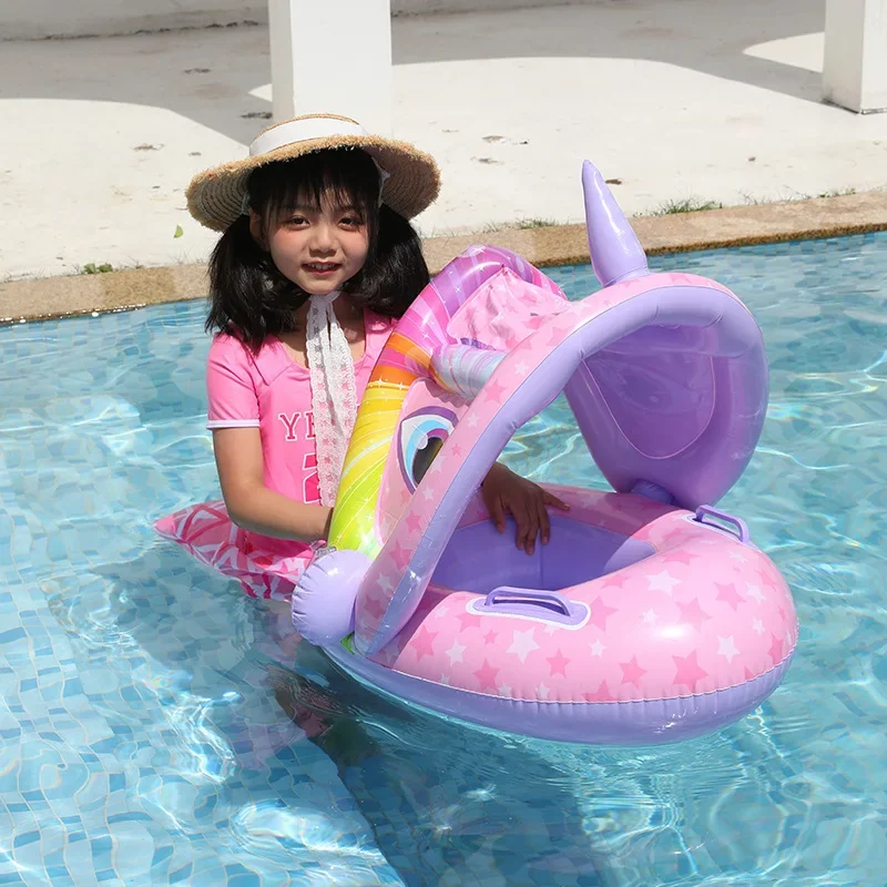 Infant Baby Float Swimming Seat Circle Inflatable Pool Swimming Ring Baby Water Seat with Sunshade Summer Beach Party Toys 3-6y