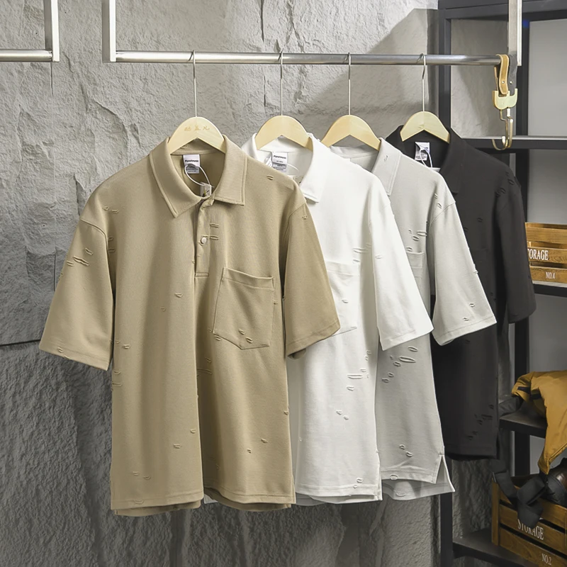 

American Style Men's Loose Casual Short Sleeve Shirt T-Shirt Fashion Urban Summer Break Hole Silhouette Heavy Duty