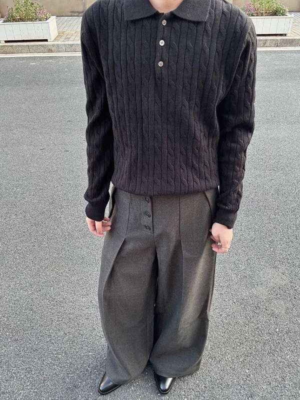 Bla Twisted Button  Ne Knitted Long Sve Sweatirt ex Autumn Winter Loose Fit Casual Faion Polyester Fiber