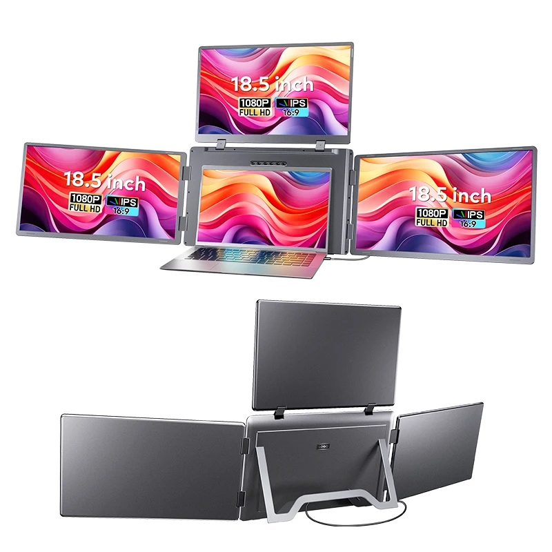 Fopo Best Seller Full Hd 1 Cable For 3 Screens Ips Panel 100% Srgb Quad Display Monitor Laptop