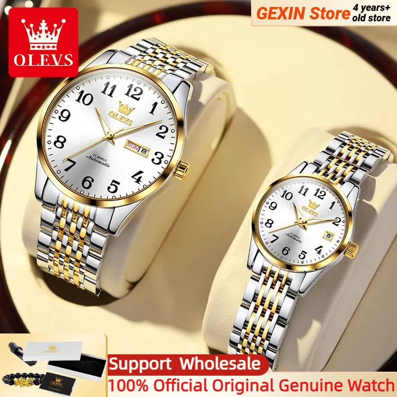 

OLEVS 6666 Couple Watch for Women Men Luxury Classic Digital Dial Stainless steel Waterproof Luminous Lover Wristwatches