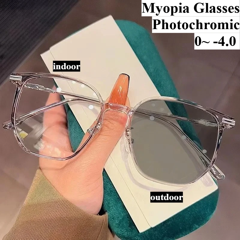 

Фотохромные серые очки для близорукости от 0 до -4,0, анти-синий свет, большая оправа, прочная металлическая шарнирная оправа для очков, 7 цветов на выбор