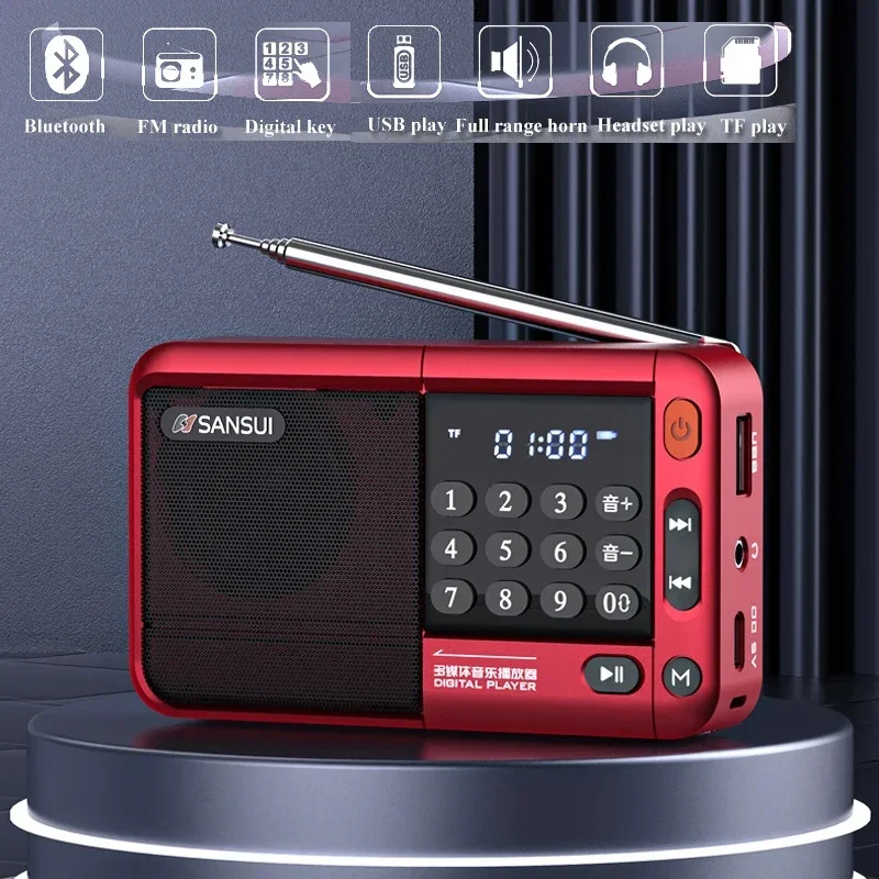 SANSUI F33 Retro bezprzewodowy głośnik Bluetooth przenośne radio FM Subwoofer stereo Mini Plug in Walkman pełnozakresowy odtwarzacz muzyczny MP3