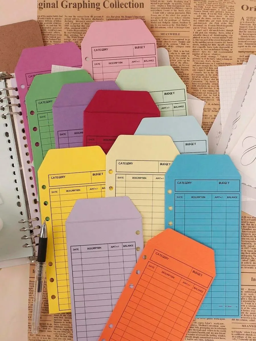 

(Набор из 12 шт.) Цветные конверты с 6 отверстиями. Винтажные конверты из утолщенной крафт-бумаги для документов, внутренние страницы папки с отрывными листами.