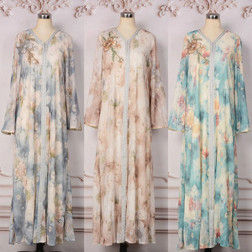 

Платья Ид Мусульманская Абая Кафтан Женская Вечеринка Vestidos Джалабия Бриллианты Бисероплетение Рамадан Арабский Длинный Халат Абая Марокко Дубай Ислам