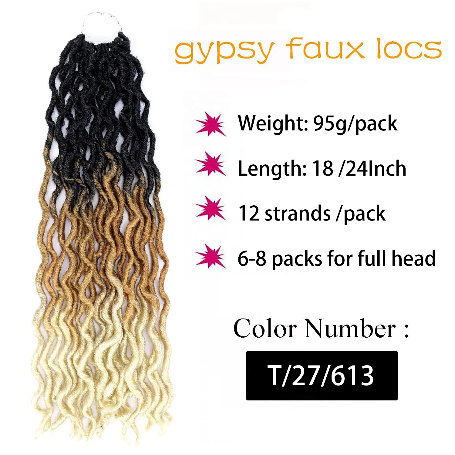 Goddess Faux Locs Crochet Hair 6 Packs Soft Gypsy Locs Wavy Curly Twist Crochet Braids Extensions for Women Party Festival Daily
