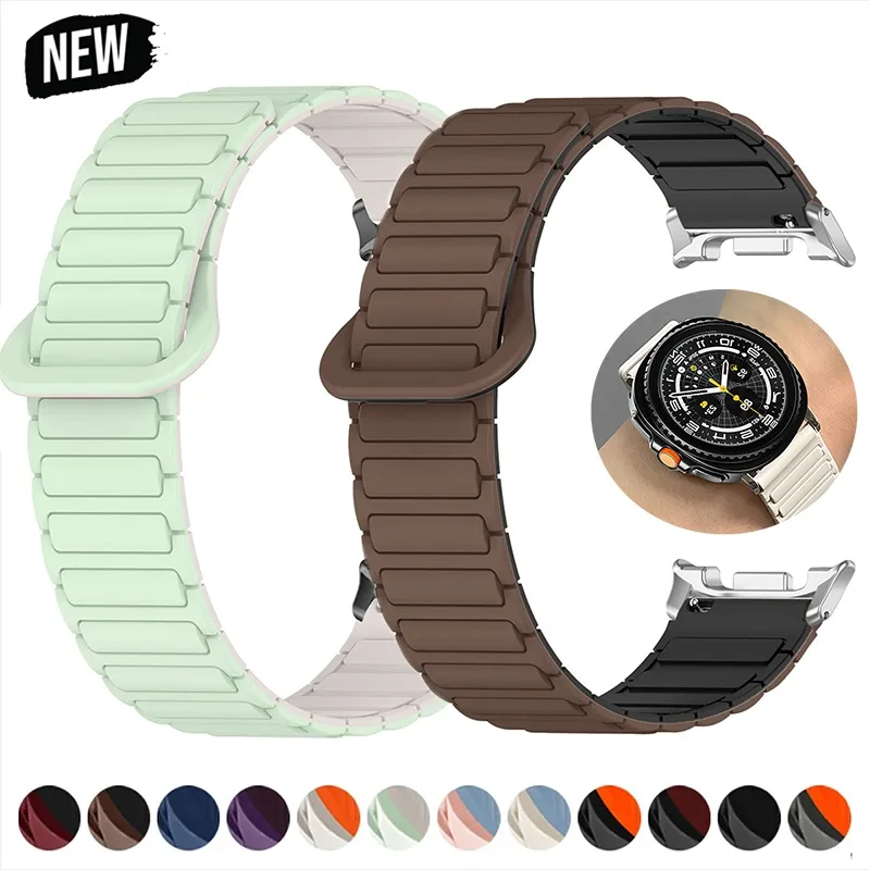 Pulseira esportiva para galaxy watch 8 40mm 44mm 8 clássico 46mm pulseira magnética para samsung watch ultra 2025 47mm pulseira de silicone