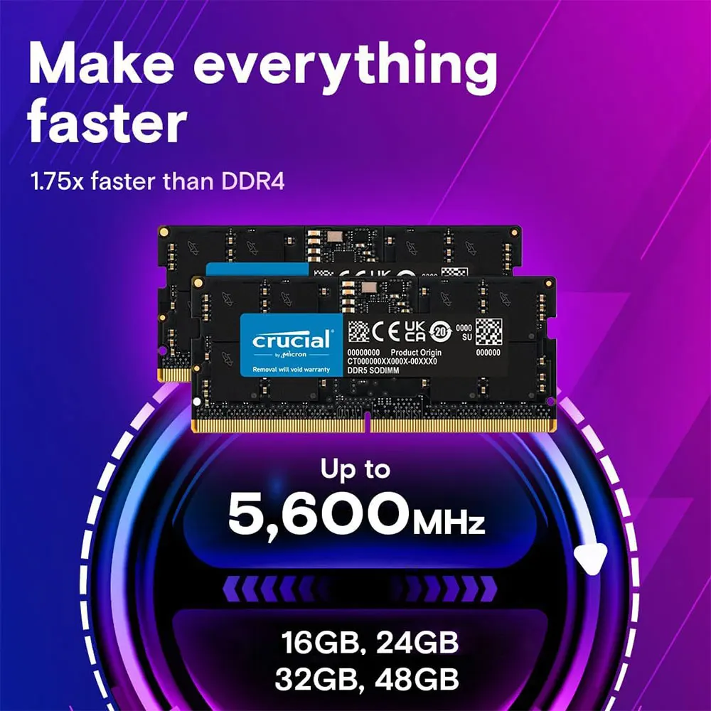 Crucial Memoria DDR5 Laptop RAM 8GB 32GB 16GB 4800 5600MHz Memory SODIMM 1.1V 262Pin PC5-44800 38400 Notebook DRAM For Intel&AMD view 6