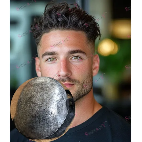 Pelucas de cabello humano ondulado de 30mm para hombres, línea de cabello Natural indetectable, peluquín de silicona súper duradero, Base de piel de inyección de 0,1mm