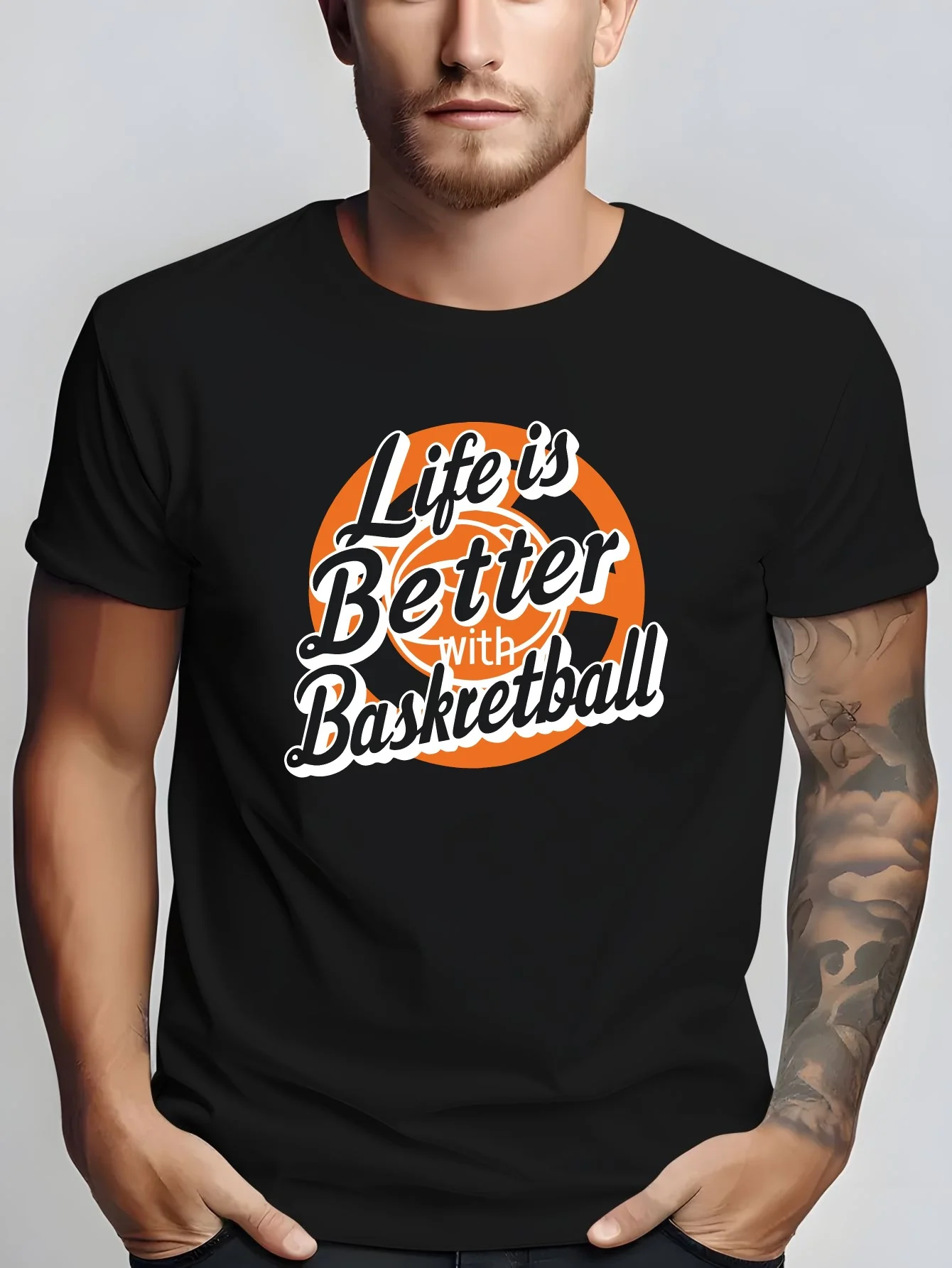 Basketball Quote Graphic Mens Crew Neck T Shirt Life Is Better With Basketball Sport Print Short Sleeve Casual Cotton Daily Tops