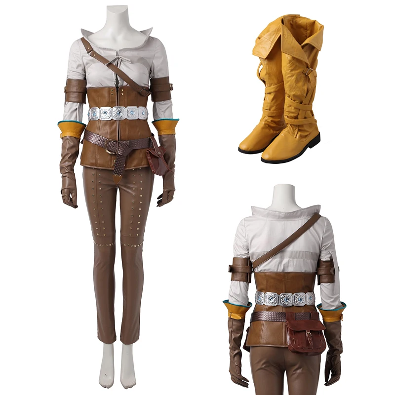 Game Cirilla Witch Ciri Women Cosplay Costume Superheroine Wizard Armour Outfit Hunter Gloves Boots Halloween Carnival Role Play