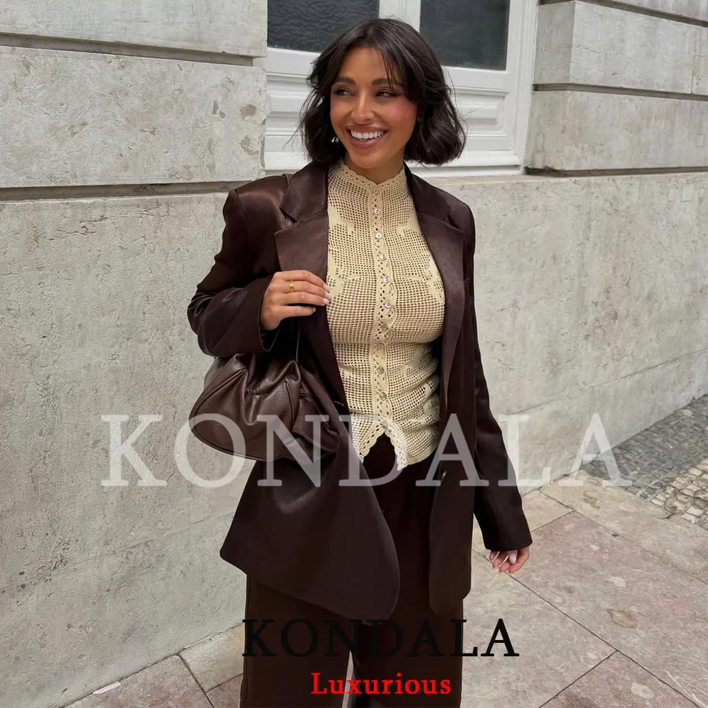 KONDALA Elegant Casual Women Butter Yellow Cardigan Hollow Out Short Sleeve Button Knit Top Fashion 2026 Spring Summer Party Top