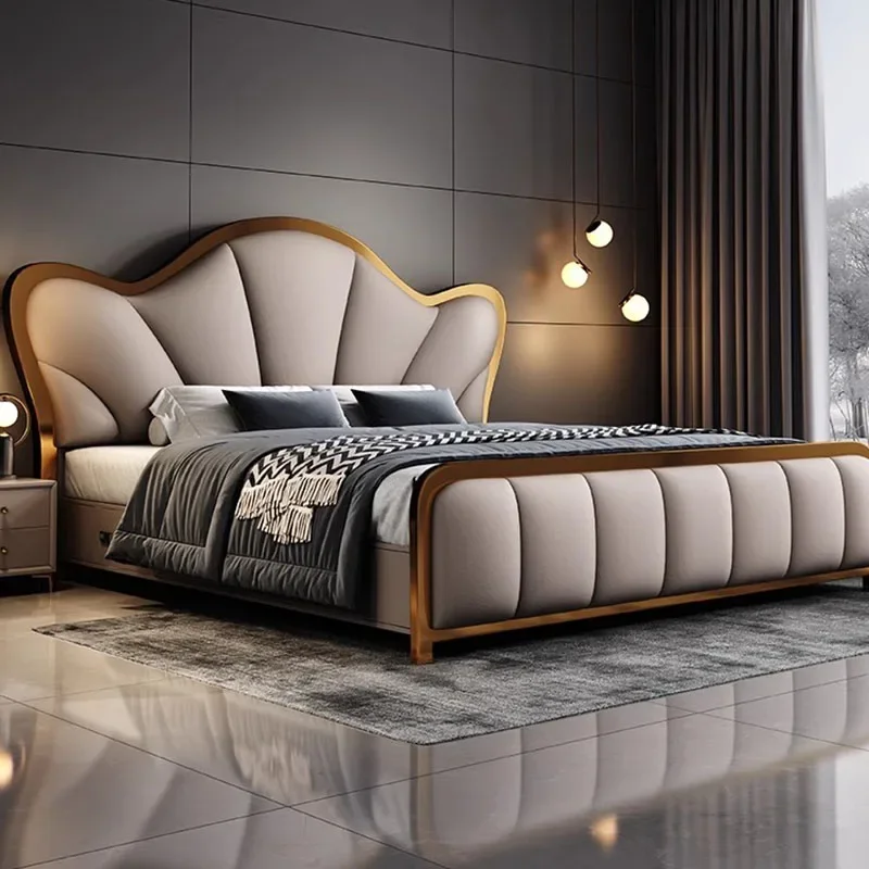 Nordic Luxury Double Bed Modern Wood High End Headboard Frame Double Bed Kids Girl Camas Matrimonial Furniture For Bedroom