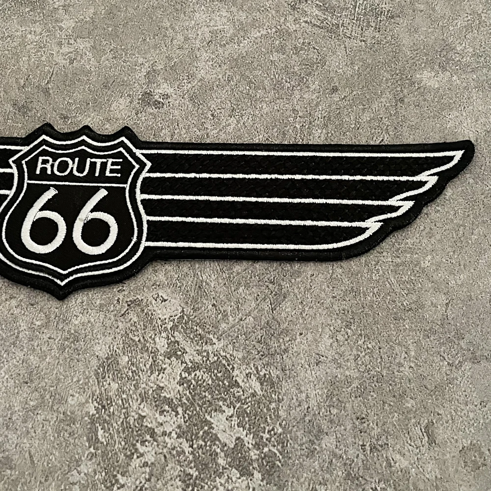 USA autostrada 66 ala ricamo Patch moto cavaliere giacca personalizzata abbigliamento decorazione distintivo colla posteriore fai da te 26*6 CM