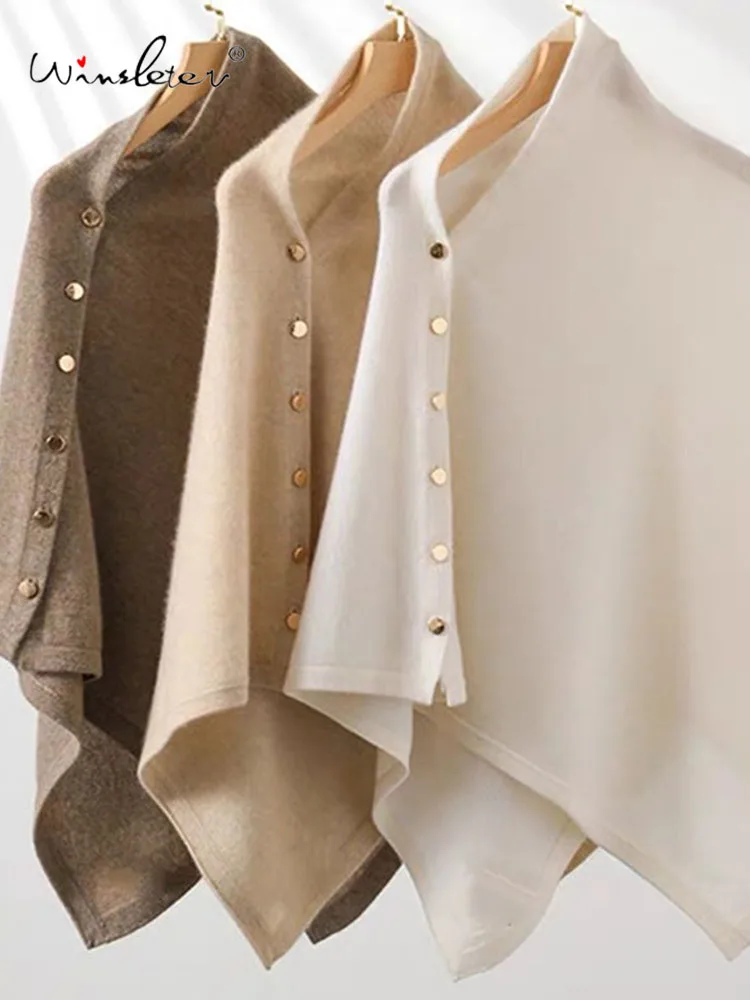 

Winsleter-Women 35%Cashmere 65%Wool Elegant Shawl, Fashion Buttons, Women Versatile Warm Knit Scarves, 2025 Autumn New A58545CC