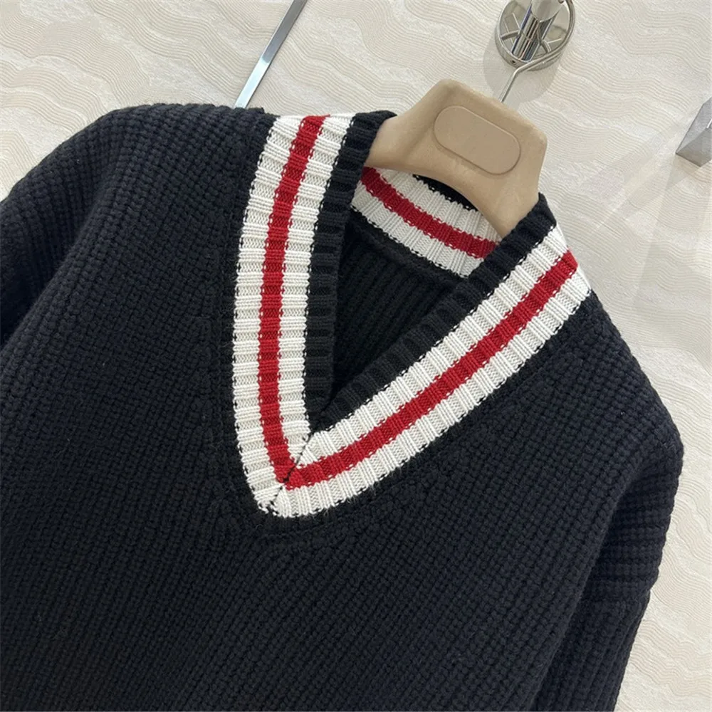 Women's V-Neck 100% Cashmere Knitted Top Autumn Winter Pullover Bottoming Sweater