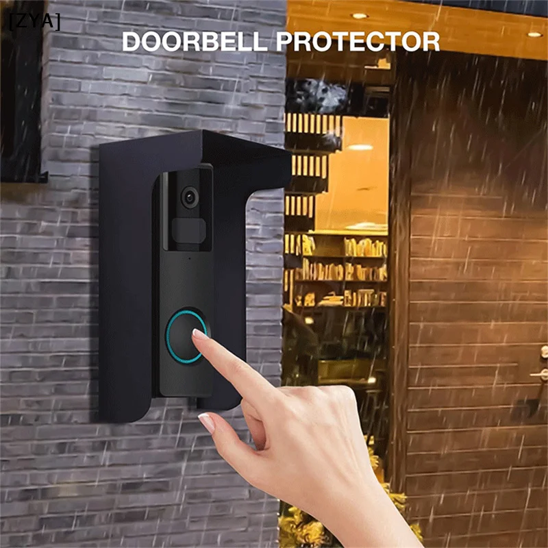 Black Doorbell Rain Cover Windproof Round Doorbell Bracket Kit Metal Ring Doorbell Cover Plate Visual Doorbell Rain Cover[ZYA]
