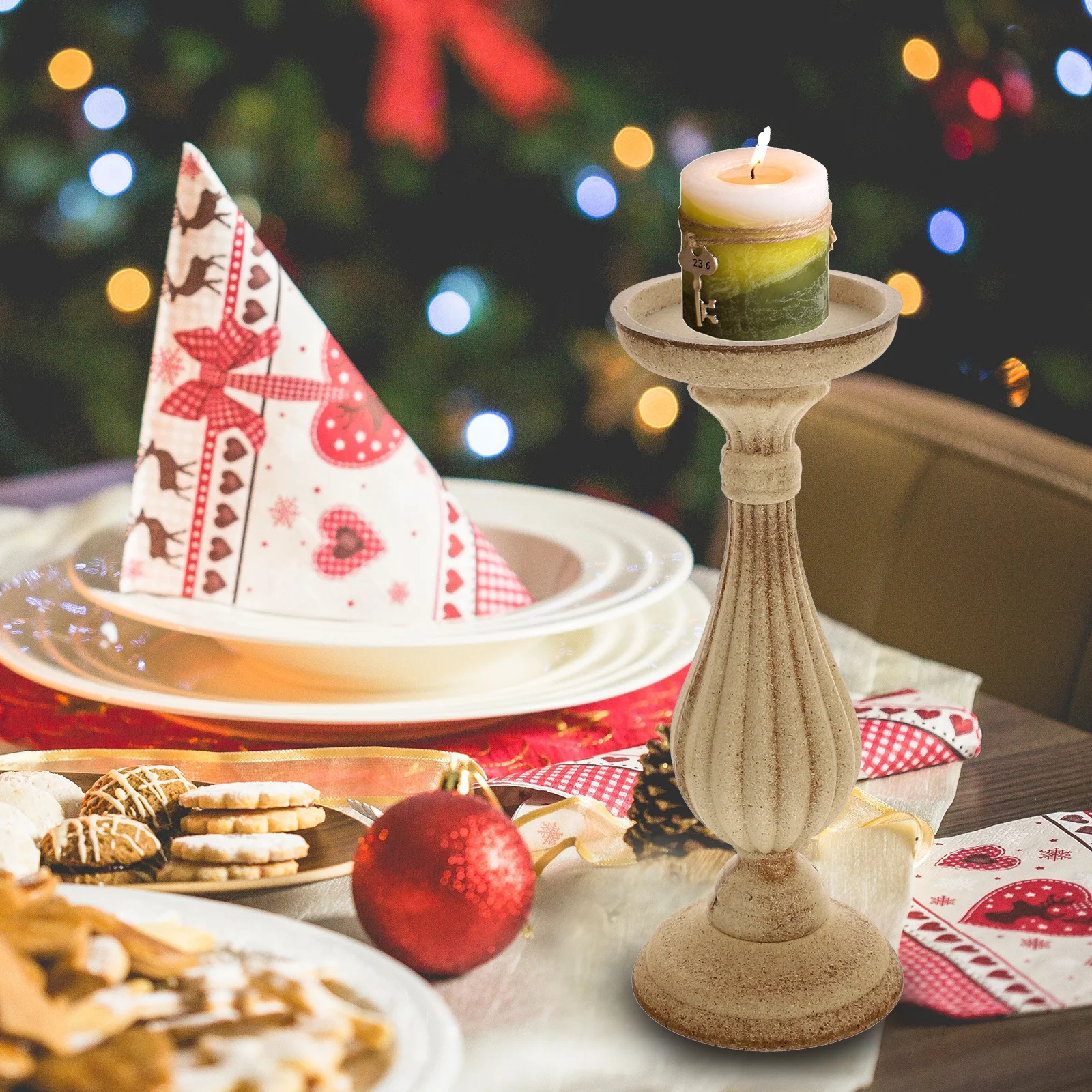 

3Pcs Wooden Holders Handcrafted Finish for Indoor Decor Hotel Bar Coffee Shop Use Decorative Candlestick