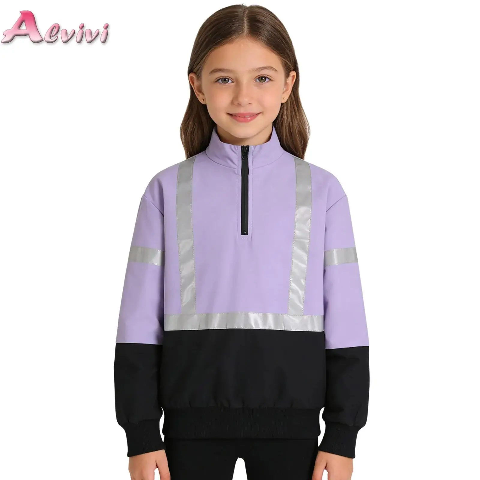 

Unisex Kids Boys Girls High Visibility Workwear Jacket Safety Tops Autumn Warm Up Long Sleeve Outdoor Working Jacket Pullover