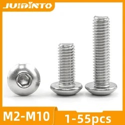 JUIDINTO 1-55pcs Hexagon Socket Round Head Screw M2 M3 M4 M5 M6 M8 M10 Button Head Allen Screw Stainless Steel for Motorcycle