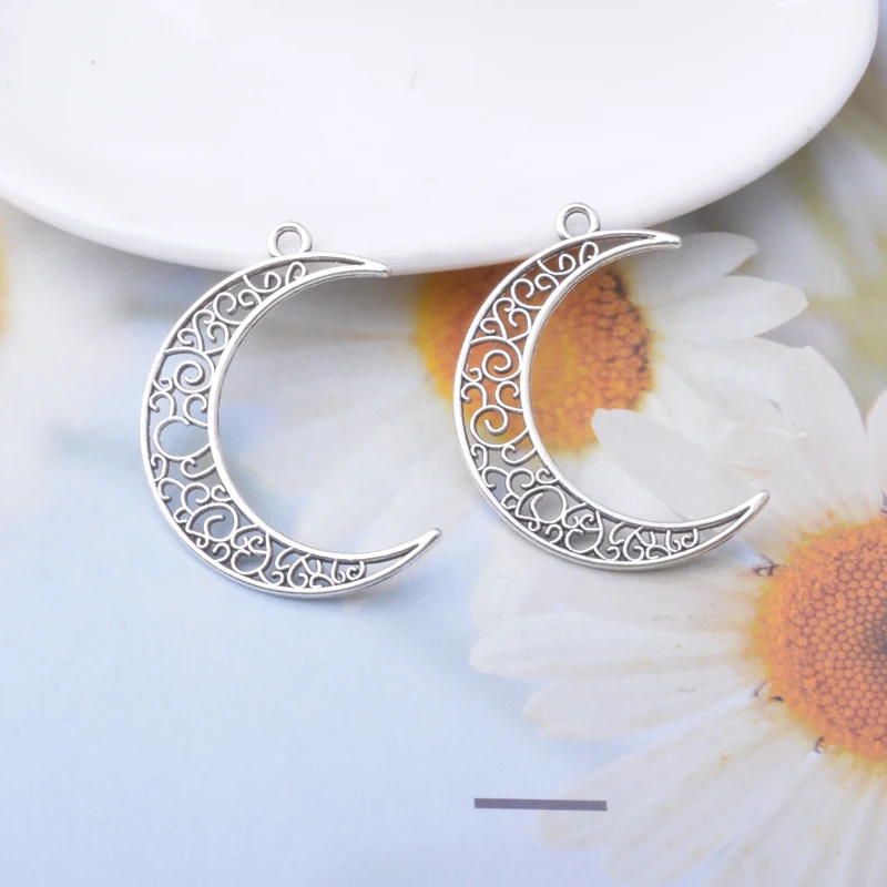 10 Stück Vintage-Stil Antiksilberfarbene Mond-Fächer-Anhänger Metall Runde Anhänger DIY Ohrringe Damen Schmuck – Detail 10