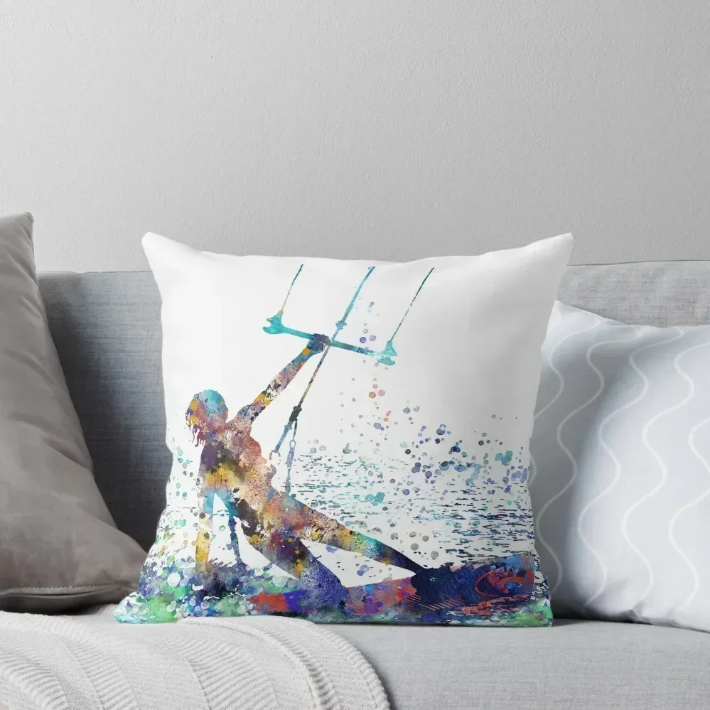 Kitesurfing, watercolor kiteboarding, kiteboarding Throw Pillow Couch Cushions Decorative Cushions For Luxury Sofa pillow