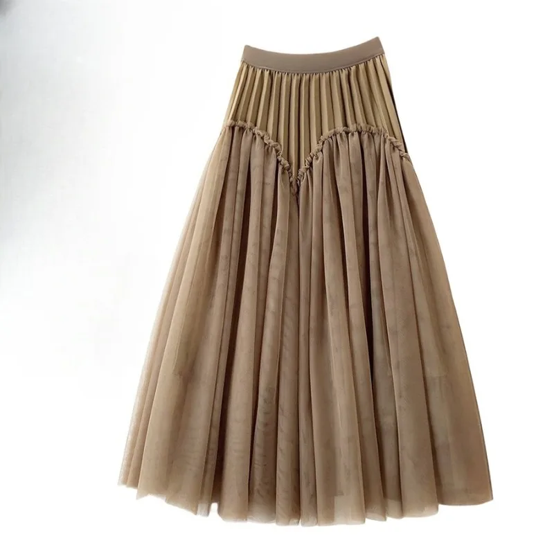 

2025 Autumn and Winter Long Dress Pleated and Thin Tutu Skirt Mesh Skirt Women
