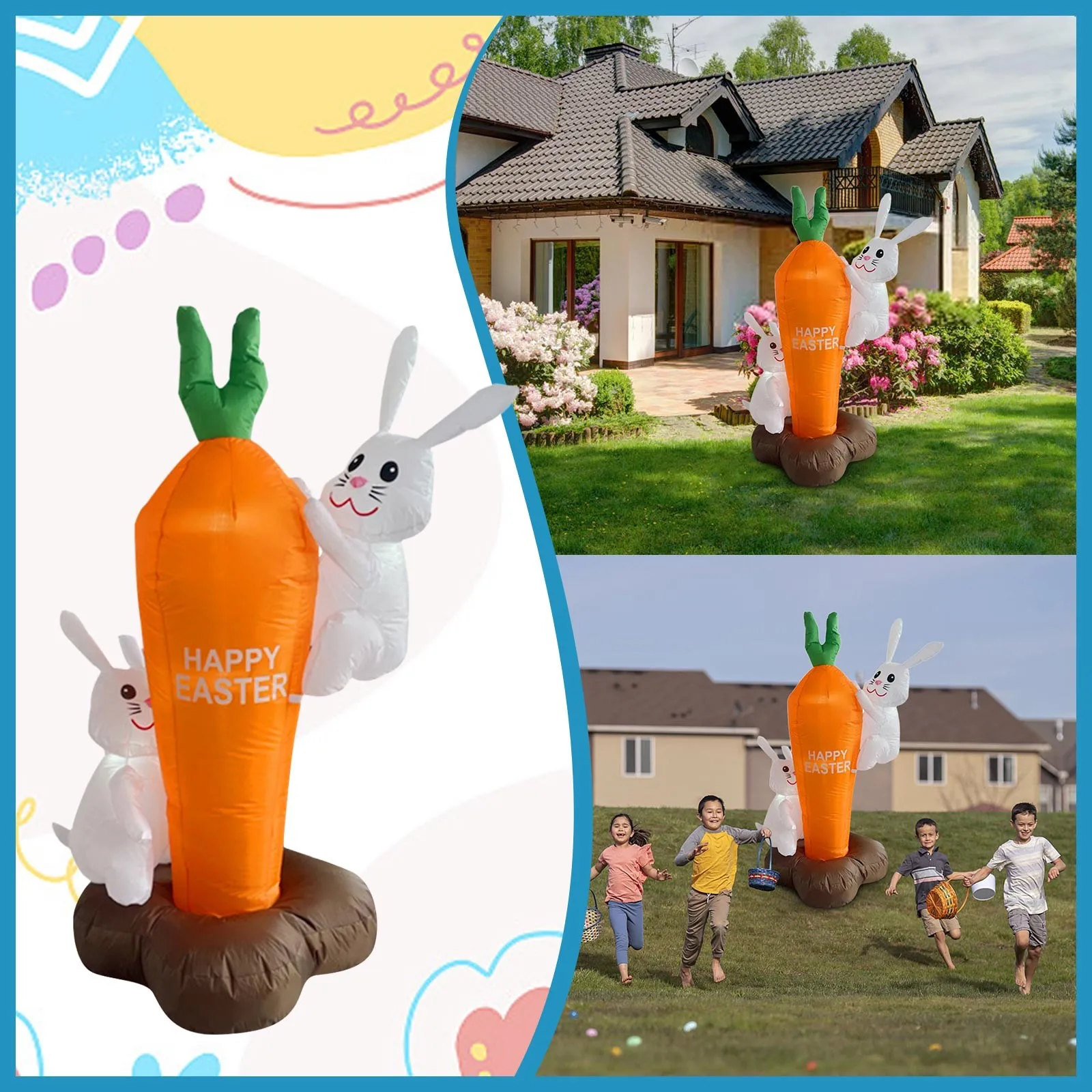 

Easter Holiday Inflatable Rabbit Outdoor Decoration Cute Rabbits And Rabbits Decorated With Carrots Have Party Flags for Adults