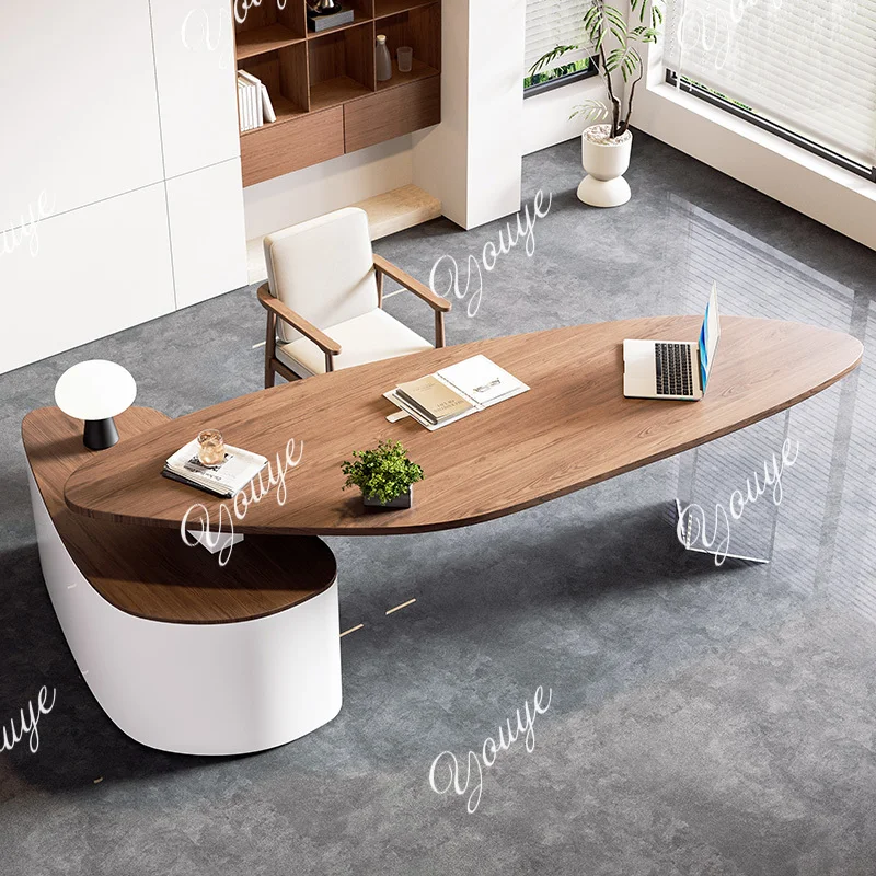 

Light luxury high-end designer desk Modern simple special-shaped desk Information desk Solid wood