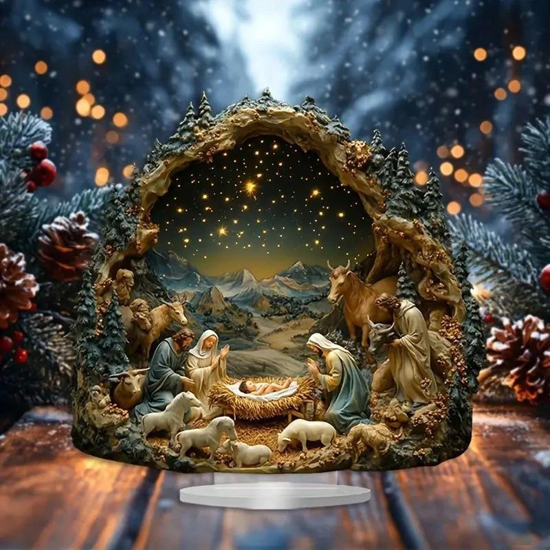 2D Flat Acrylic Nativity Jesus Birth Scene Ornament 2025 Christmas Party Home Office Table Centerpiece Xmas Scene Decorations