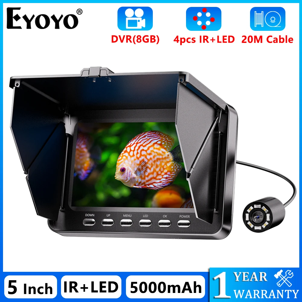 Eyoyo 5000mAh Rechargeable Winter Underwater Fish Finder,1080P Fishing Camera Support Recording,5 Inch 800x480 Pixel IPS Display