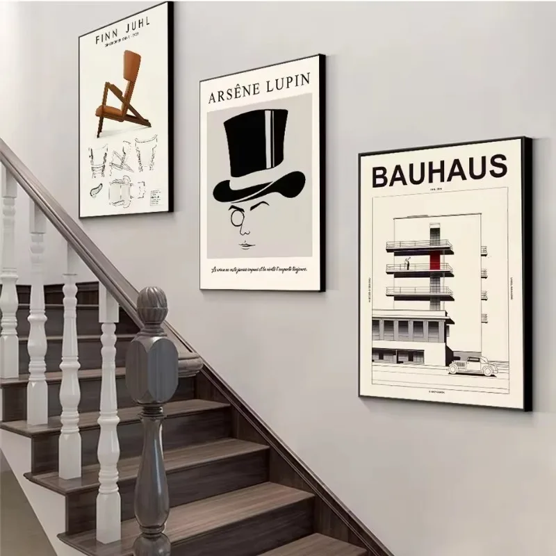 أبيض وأسود معرض الحداثة قماش طباعة خمر الحد الأدنى باوهاوس اللوحة جدار الفن الملصقات للديكور المنزل