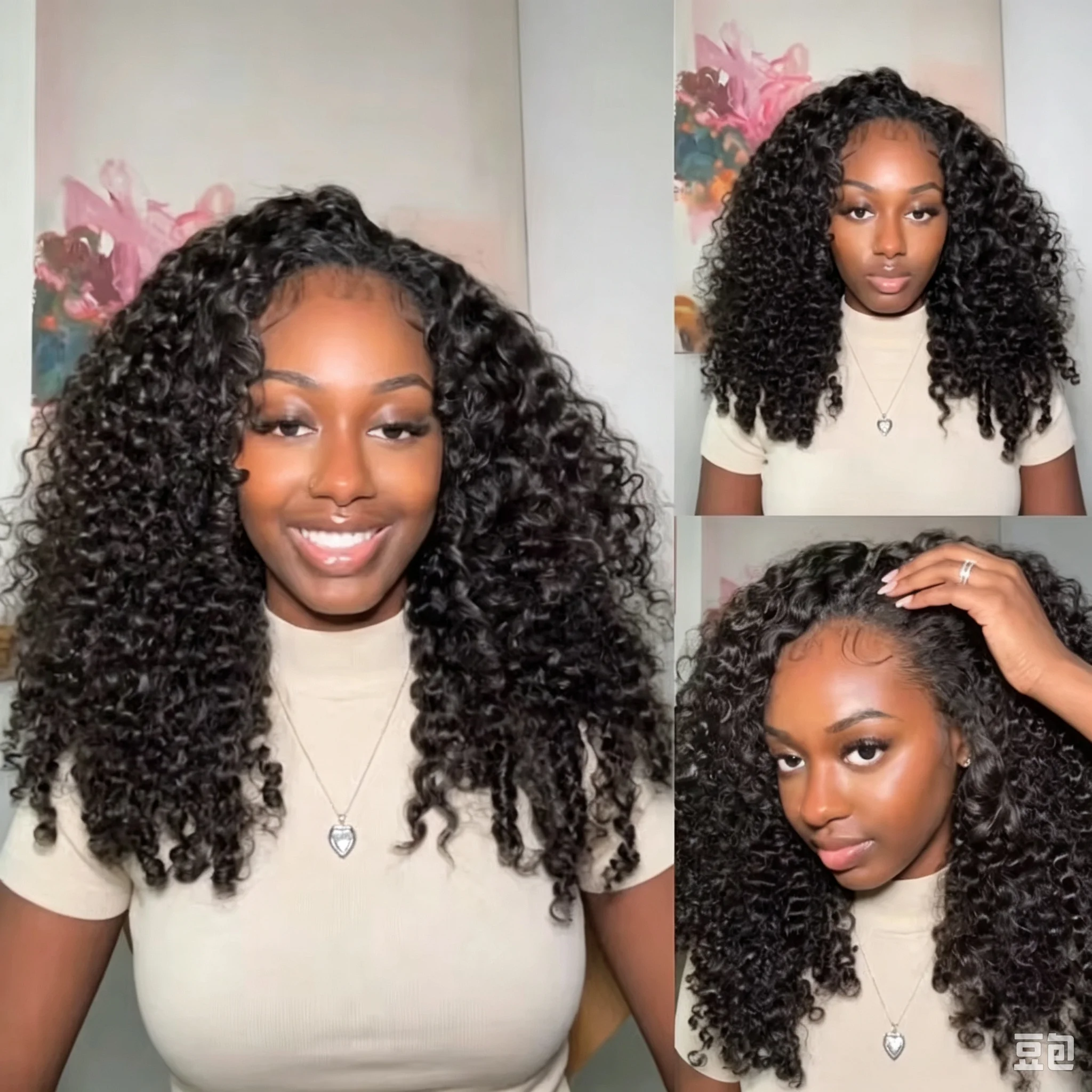 New Arrival 250 Density Burmese Curly Half Wig 3 IN 1 Half Wigs Seamless Clip Ins Flip Over Deep Curly Half Wigs With Drawstring Machine Human Hair Wig