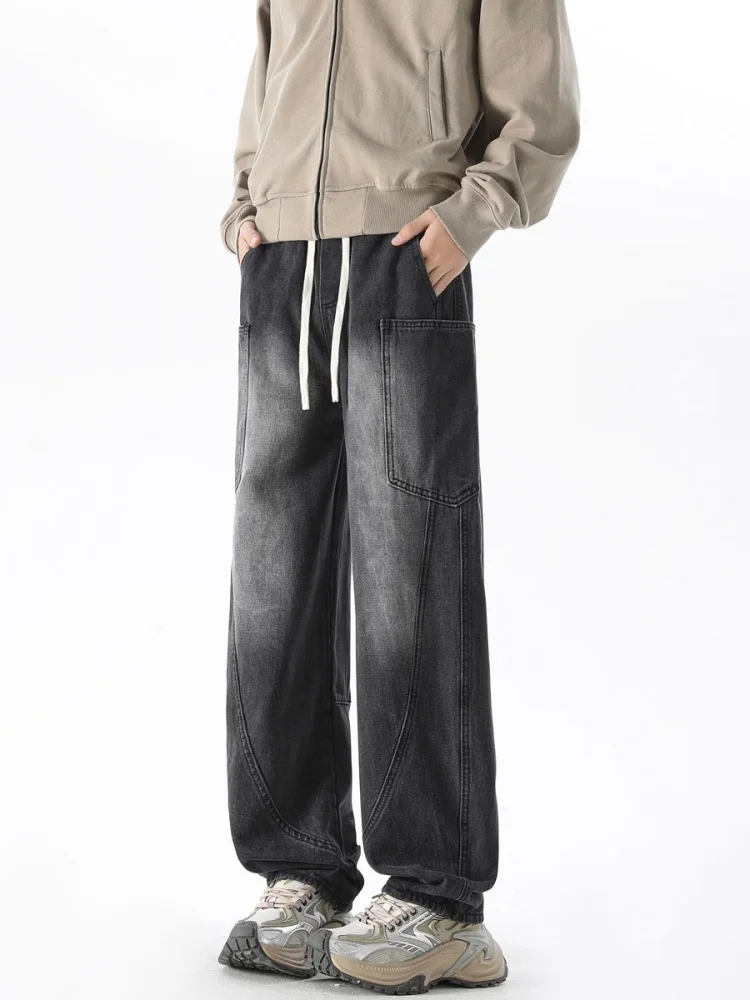 

Мужские джинсы в американском уличном стиле, осенне-зимняя рабочая одежда, джинсы с высокой талией, прямые брюки свободного кроя, молодежные модные джинсы