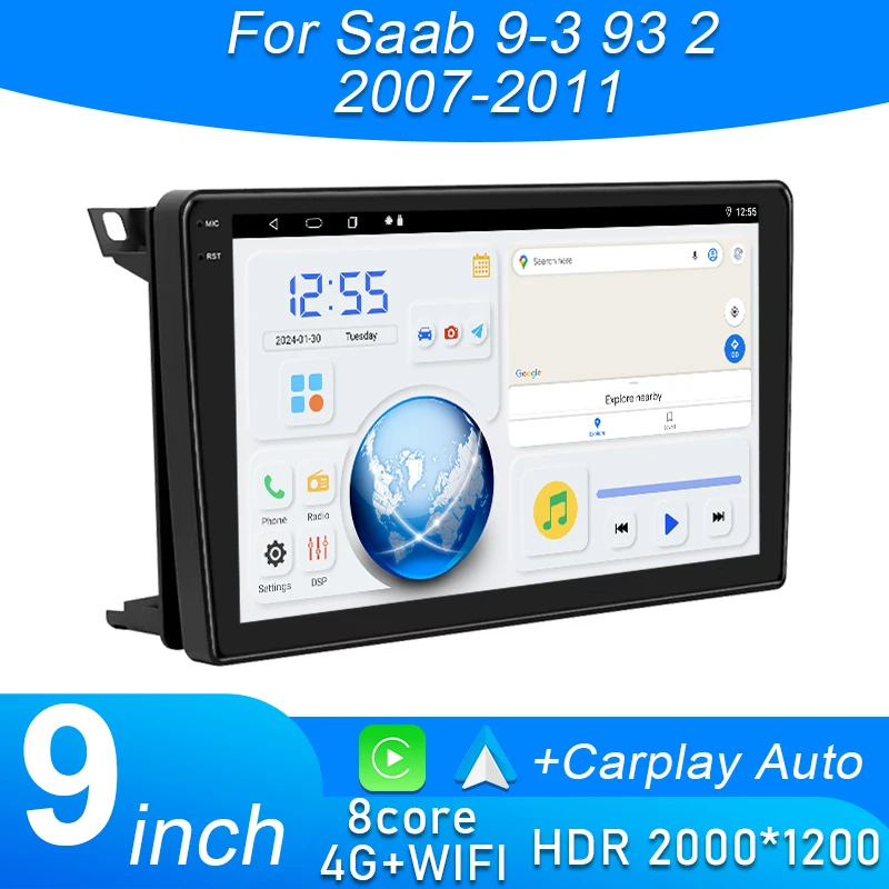 Android Auto Radio del coche para Saab 9-3 93 2007 2008 2009 2010 2011 9 pulgadas inalámbrico Carplay navegación GPS 2DIN DSP reproductor Multimedia