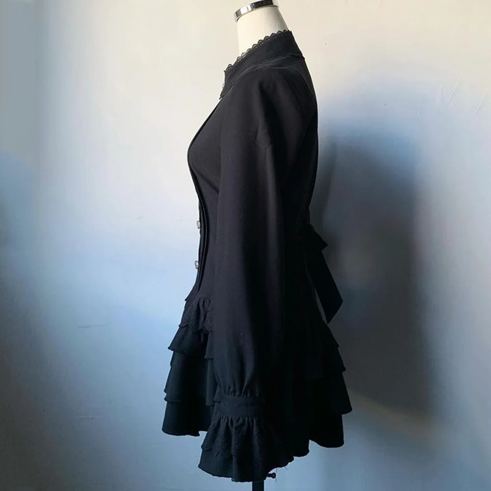Summer Y2k Rave Dark Academia 2000s Black Dress Goth Party Club Women Dress Harajuku Long Sleeve Gyaru Mini A Line Ruffle Dress