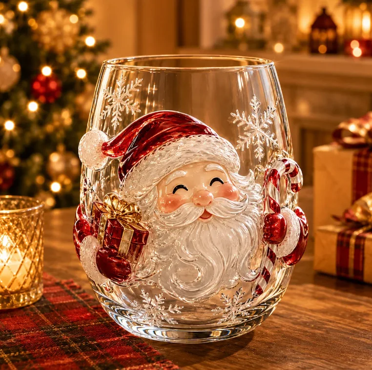 Hand Painted Christmas Glass Set 6 Pack 12 oz Borosilicate Santa Snowman Mug for Hot Cocoa