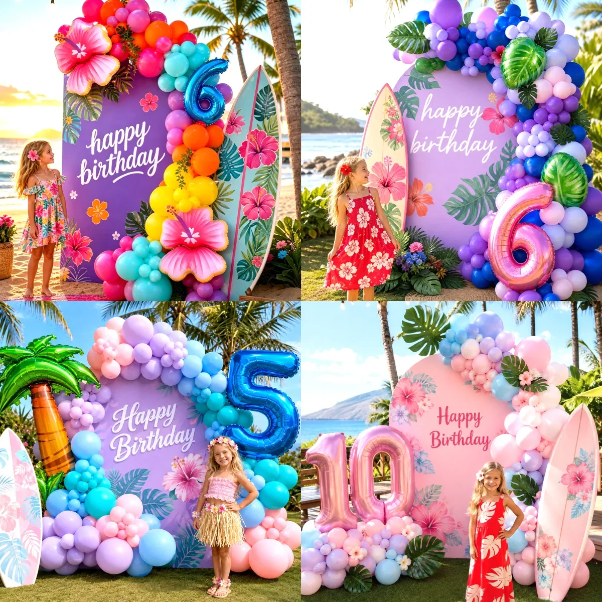 Balloon Bouquet,Stitches Foil Balloons With Hibiscus And Coconut Palm for Aloha Tropical Island Birthday Party Decor Globos