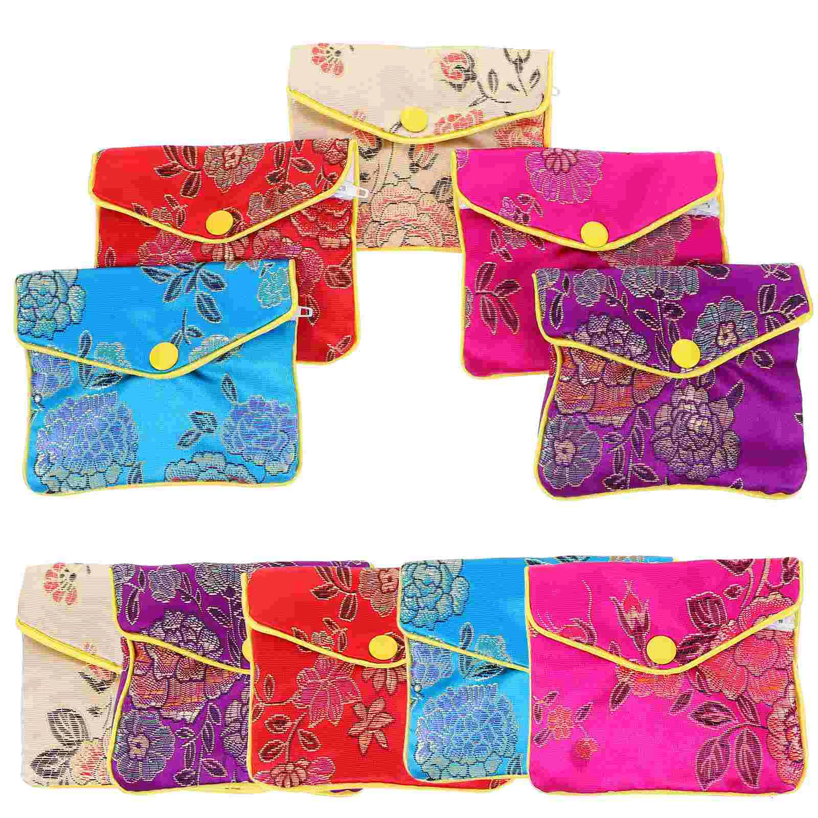 

10 Pcs Brocade Embroidered Snap-style Jewelry Storage Bag Bags Portable Gift Earring Button Pouches Travel Purse