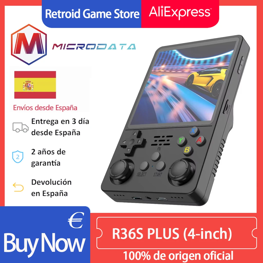 Consola de Juegos Portátil R36S Plus, Sistema Linux de 64 bits, Pantalla IPS Grande de 4 Pulgadas, Reproductor de Videojuegos de Bolsillo (Chipset RK3326)