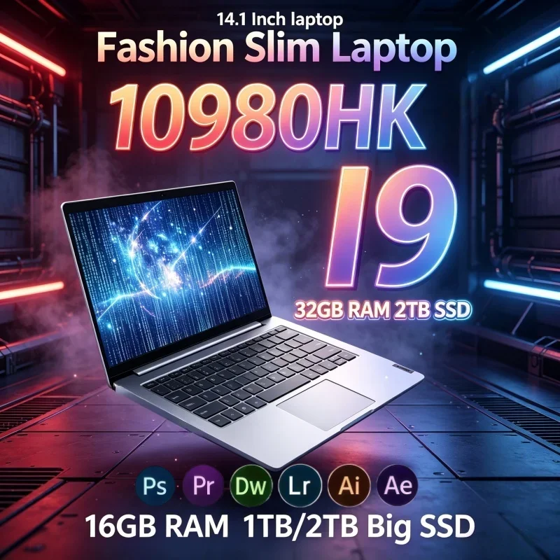 14.1 Inch Full HD Ultra Thin Notebook Intel I9-10980HK 32GB DDR4 RAM 2TB NVMe SSD Win11 Powerful Daily Office Laptop Computer