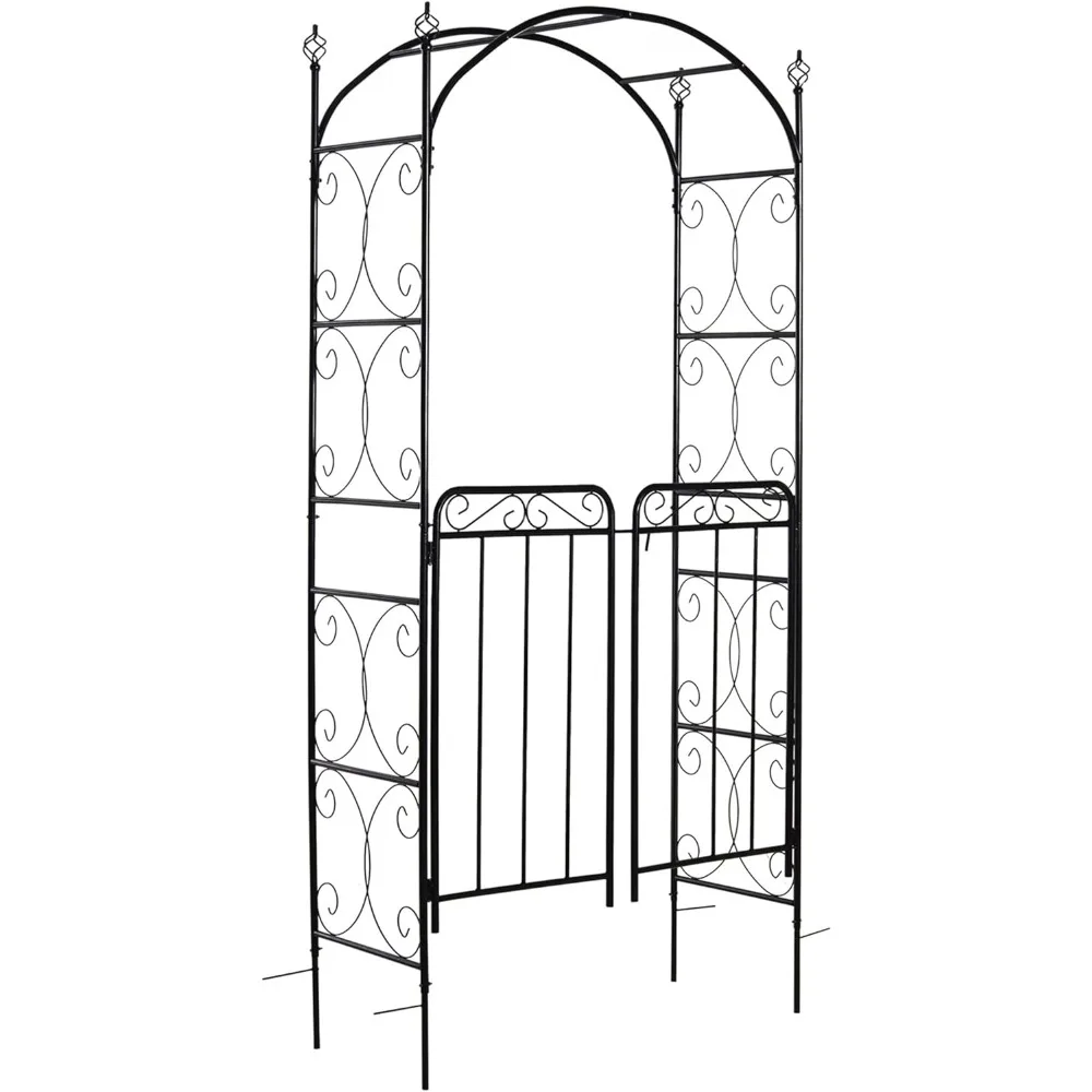 

84" Garden Arch Arbor with Gate, Metal Arch Trellis, Garden Archway for Climbing Vines, Wedding Ceremony Decoration