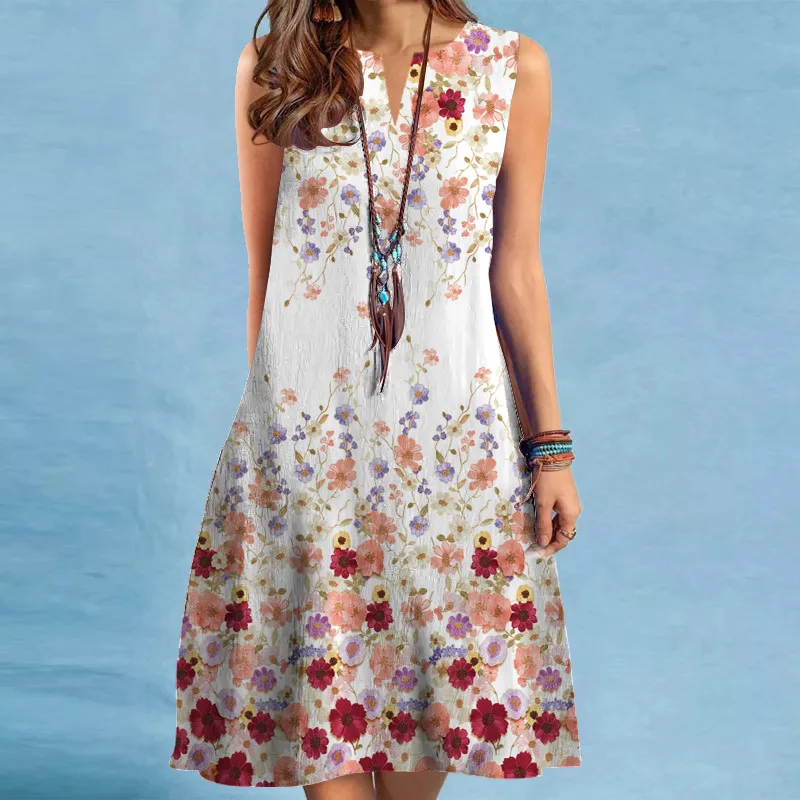 Minivestidos con estampado Floral y cuello en V para mujer, vestido informal sin mangas con estampado 3D de flores para calle, vestido holgado de talla grande 6XL