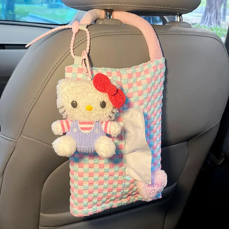 سانريو مرحبا كيتي صناديق أنسجة السيارة المتقدمة الإبداعية لطيف صندوق ورقي الكرتون سيارة الأنسجة حقيبة للحمل هدية الديكور الداخلي للسيارة #3