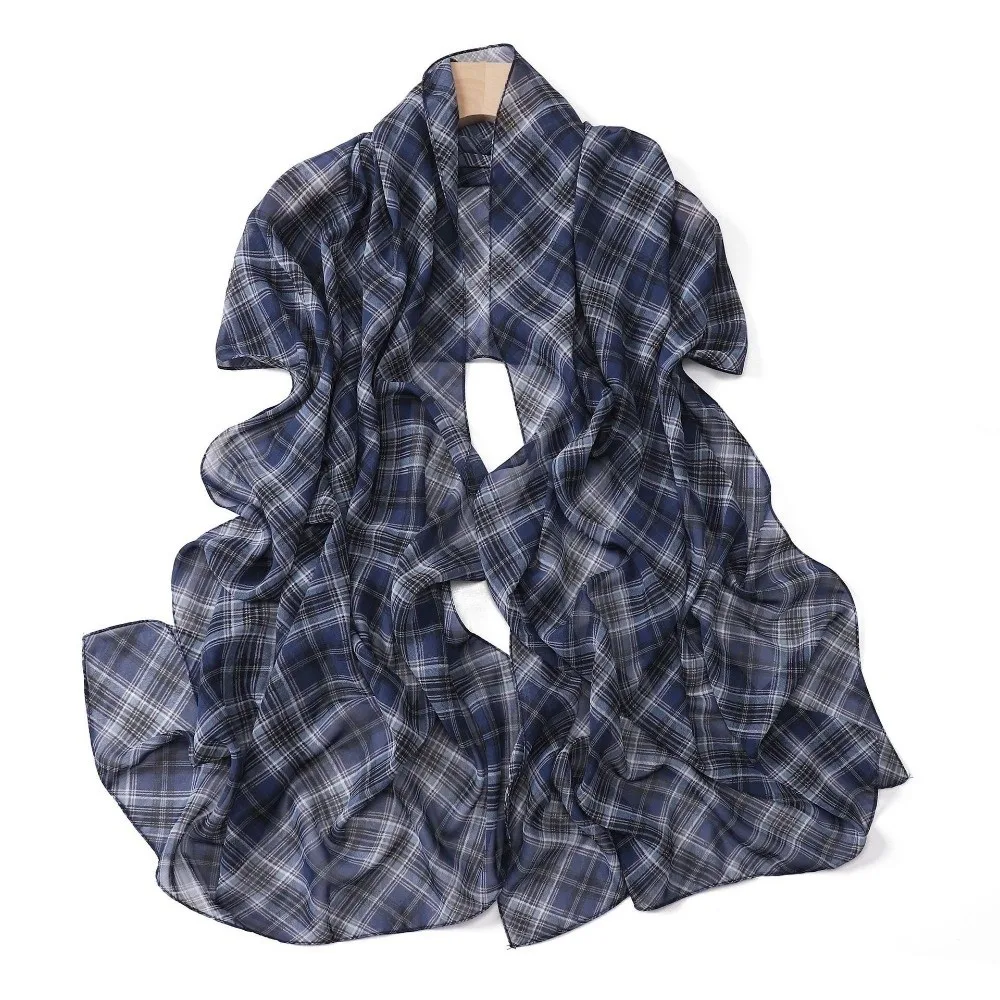 Classic Long British Plaid Print Scarf Chiffon Ultralight Women's Hijabs Breathable Soft Beach Sun Protection Scarf