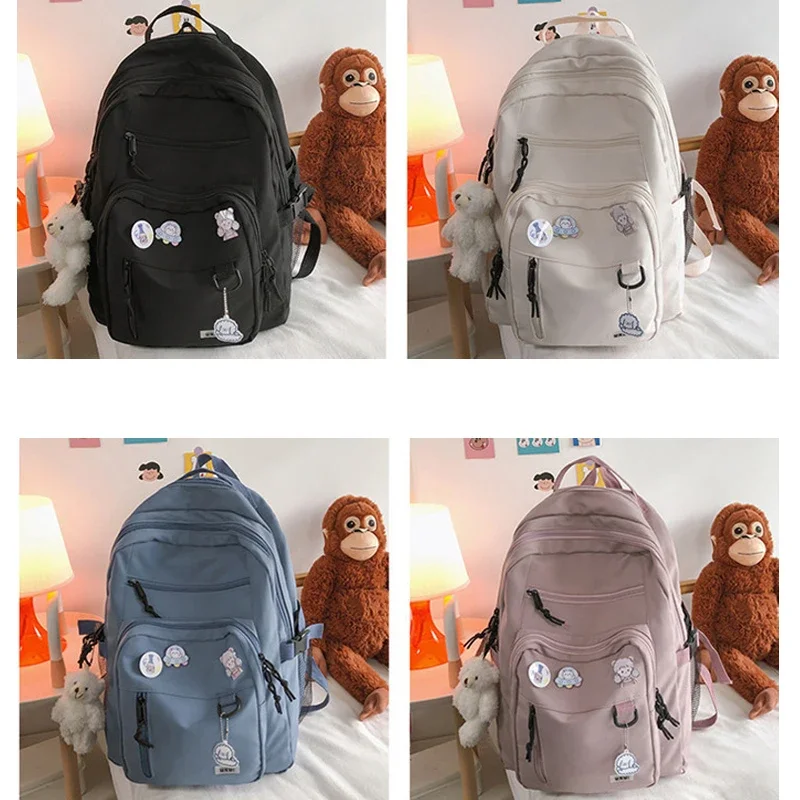 Unisex Student Backpack Badge Rucksack Girls School Bag High Capacity Women Backpack Solid Female Cute Leisure Travel Mochila