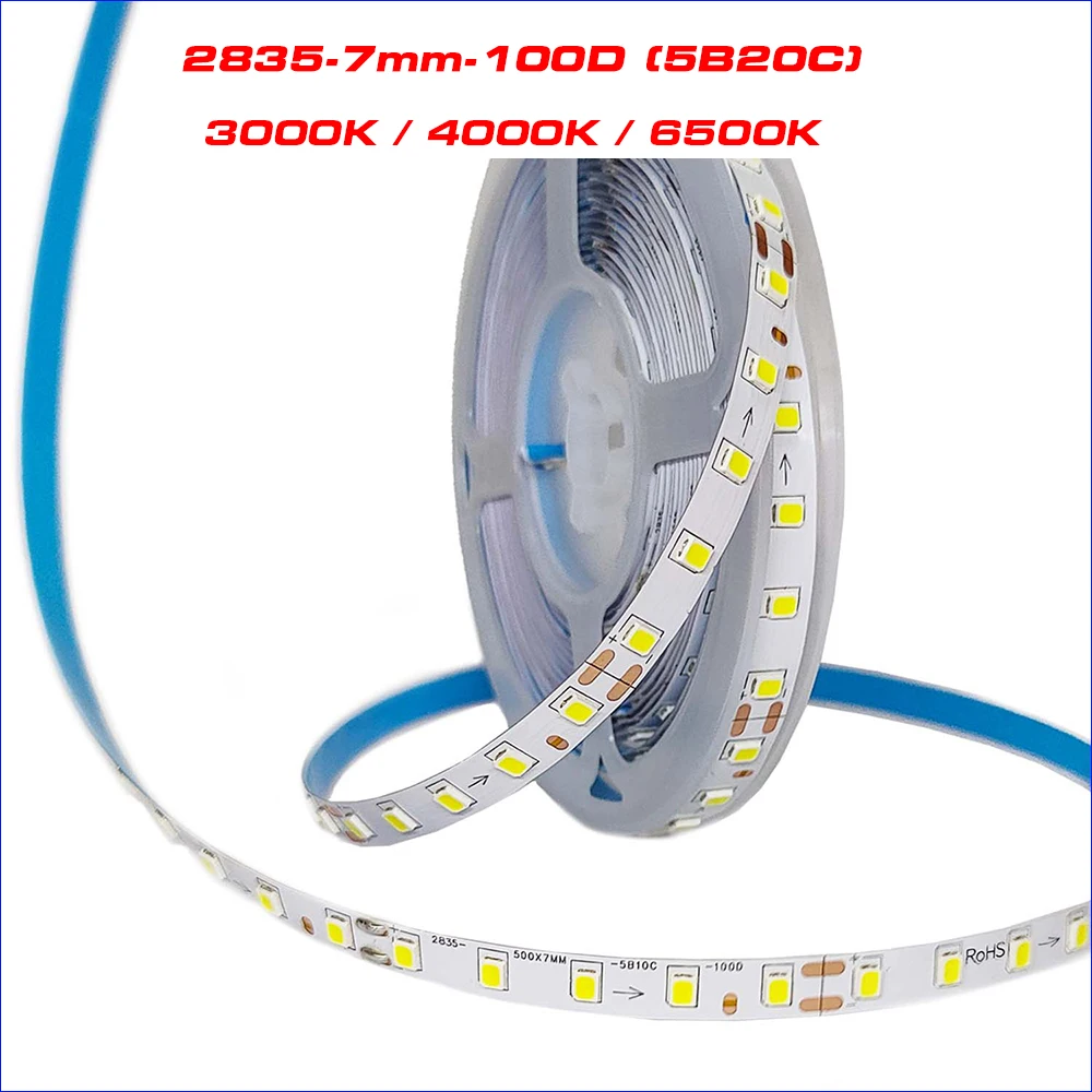 Cinta de luz LED Flexible SMD2835, cinta de corriente constante de 5 metros, 7mm-5b20c, 20 W/M, 200MA, un solo Color, 3000K/4000K/6500K